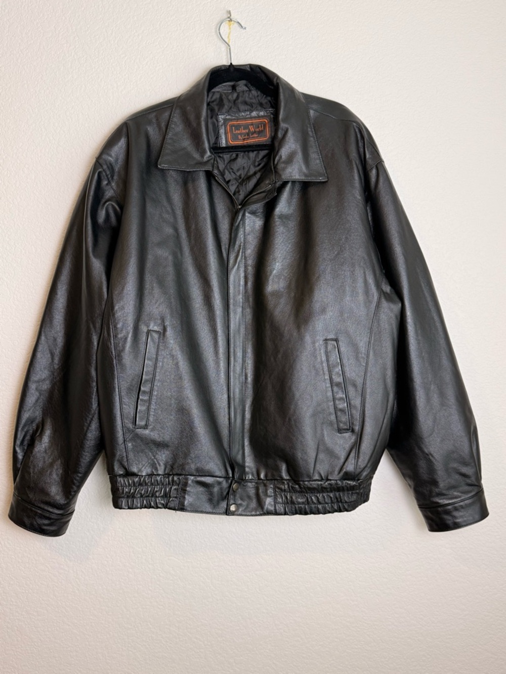 LEATHER WORLD  Vtg USA Military Bald Eagle Motorcycle Bomber Jacket 3XL GUC